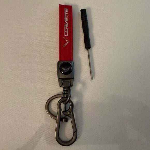 Corvette Key Fob Keychain in Red Leather with Logo NWT - Picture 1 of 4